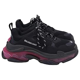 Balenciaga-Tênis Balenciaga Triple S Clear em Poliéster Preto e Rosa-Preto
