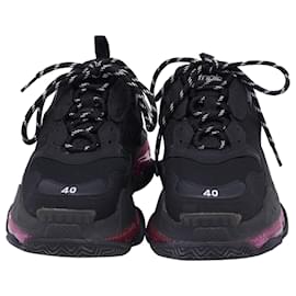 Balenciaga-Tênis Balenciaga Triple S Clear em Poliéster Preto e Rosa-Preto