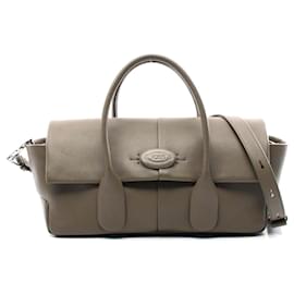 Tod's-Tod's Leather Di Reverse EW Handbag Khaki-Green