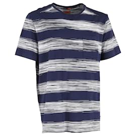 Missoni- Missoni Striped Crewneck T-Shirt with Pocket in Navy Blue Cotton-Blue,Navy blue