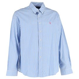 Ralph Lauren Gingham Logo bestickte Hemd aus blauer Baumwolle Blau Hellblau