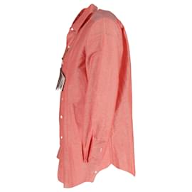 Loro Piana- Loro Piana Long Sleeve Shirt in Coral Linen-Orange,Coral
