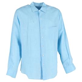 Loro Piana- Loro Piana Andre Long Sleeve Shirt in Blue Linen-Blue,Light blue