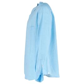 Loro Piana- Loro Piana Andre Long Sleeve Shirt in Blue Linen-Blue,Light blue