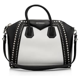 Givenchy-Givenchy Calfskin Bi Color Studded Antigona Medium Satchel-Black