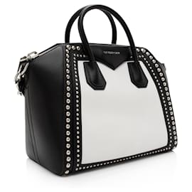 Givenchy-Givenchy Calfskin Bi Color Studded Antigona Medium Satchel-Black