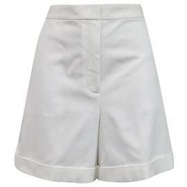 Pantalones Cortos Piqué de Cintura Alta Theory en Algodón Blanco Blanco Crudo