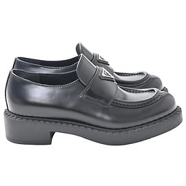 Prada Brushed Platform Loafers in Black Leather Black