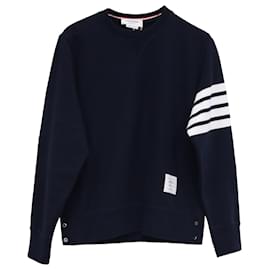 Thom Browne-Thom Browne 4-Bar Crewneck Sweatshirt in Navy Blue Cotton-Blue,Navy blue