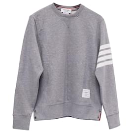 Thom Browne-Thom Browne 4-Bar Crewneck Sweatshirt in Grey Cotton	-Grey