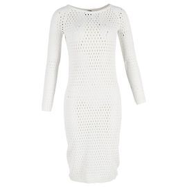 Robe midi ajustée perforée Tom Ford en viscose blanche Blanc Écru