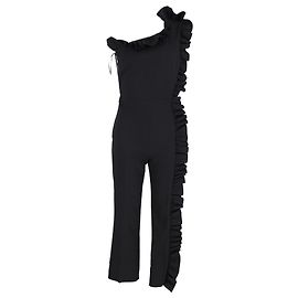 MSGM One-Shoulder Ruffle-Trimmed Jumpsuit In Black Polyester Black