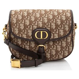 Borsa a tracolla media Dior Oblique Bobby Marrone Beige