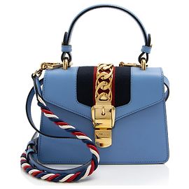 Gucci Leather Sylvie Mini Top Handle Blue