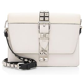 Prada Studded Calfskin Elektra Small Shoulder Bag White
