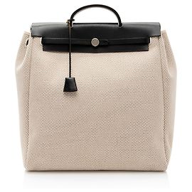 Bolsa Hermès Vintage Toile Cabas Herbag 40 Marrom Bege