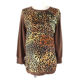Autre Marque LEONARD FASHION Wool Silk Leopard Knit Pullover Brown