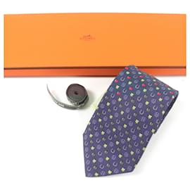 Hermès-Hermes Silk H606012T Tie Made in France-Red,Blue