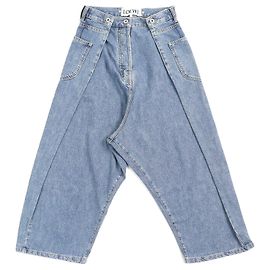Jeans de perna larga em couro de bezerro e algodão LOEWE Azul Outro