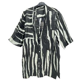 Camicia Rick Owens bicolore a stampa maniche corte nera Nero