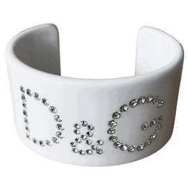 Rare high rigid bracelet DOLCE & GABBANA white with silver crystals White