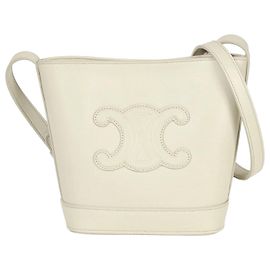 Céline Sac à main en cuir Triomphe Celine Small Bucket Blanc