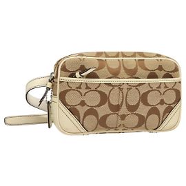 Coach Signature Waist Bag Canvas Beige Silver Auth bs26963 Silvery Beige