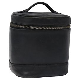 CHANEL Vanity Pouch de piel de cordero negro con CC dorado Auth bs26985 Negro Dorado