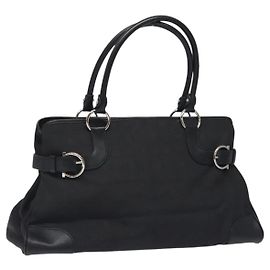 Borsa a mano Gancini in nylon nero e argento Salvatore Ferragamo Auth 128232 Nero Argento