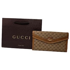 Vintage Gucci Monogram Leather Wallet beige Brown Brown
