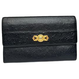 Vintage Gianni Versace Ostrich leather wallet black Black
