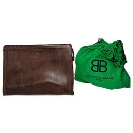 Clutch de couro vintage Balenciaga marrom Laranja