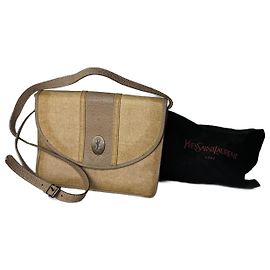 Bolsa de couro e lona vintage Yves Saint Laurent bege marrom Bege