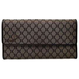 Céline Vintage Celine Monogram Canvas leather wallet brown Brown