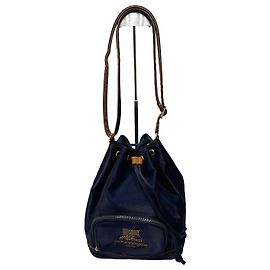 Bolsa bucket de couro vintage Courreges Paris azul marinho Azul marinho