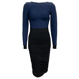 Herve Leger Navy Blue / Black Ruched Bodycon Dress Navy blue