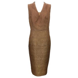 Vestido sin mangas de seda bronce brillante Akris Castaño