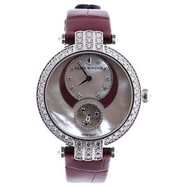 Reloj Harry Winston Premier Diamond Second PRNASS36WW001 de cuero de cocodrilo x WG con esfera de MOP de 36 mm Burdeos
