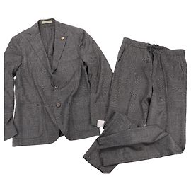 CORNELIANI Glen Plaid Blazer und Hosen Set, Größe 48 Grau