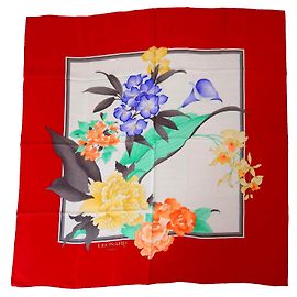 Leonard Lenço de seda com flores multicoloridas e borda vermelha Vermelho Multicor