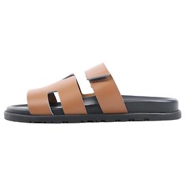 Hermès HERMES Cypre Leather Sandals in Brown Velcro Strap, Size 42 EU Brown
