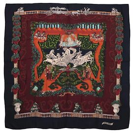 Sciarpa in Cashmere e Seta Hermès Carré Geant "LE PARADIS DU ROY" in Nero Nero