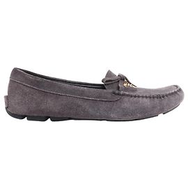 Prada Suede Bow Loafers in Gray, Size 39 EU Grey