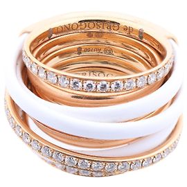 De Grisogono Allegra Rose Gold and White Ceramic with Diamonds Ring, Size 53 EU Pink