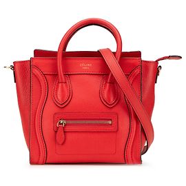 Céline Celine Vermelho Nano Couro Bolsa de Viagem Vermelho