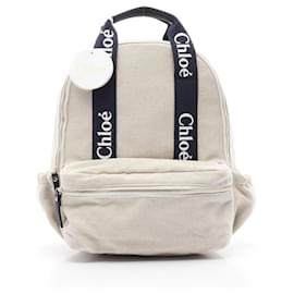 Chloé Canvas and Leather Backpack Beige Navy blue