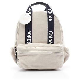 Chloé Canvas and Leather Backpack Beige Navy blue