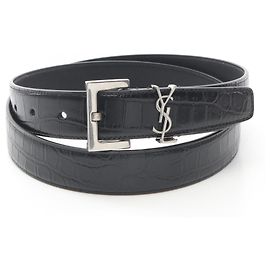 Saint Laurent Cassandra Leather Belt Black