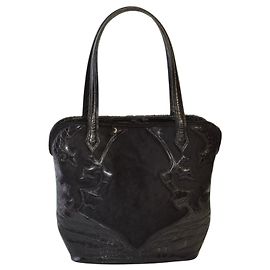 Bolsa Tote Etro em Couro Preto com Textura de Crocodilo e Pele Preto