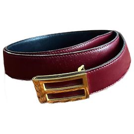 Hermès vintage two tone leather belt Red Dark red Navy blue